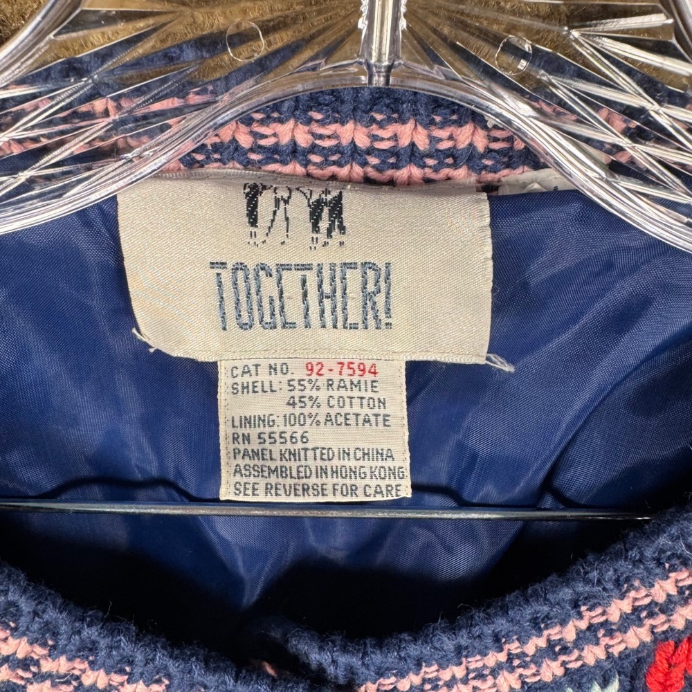 Vintage Together Hand Knit 80s Cardigan Women's Size XL Missy Embroidered Patch - Picture 3 of 14